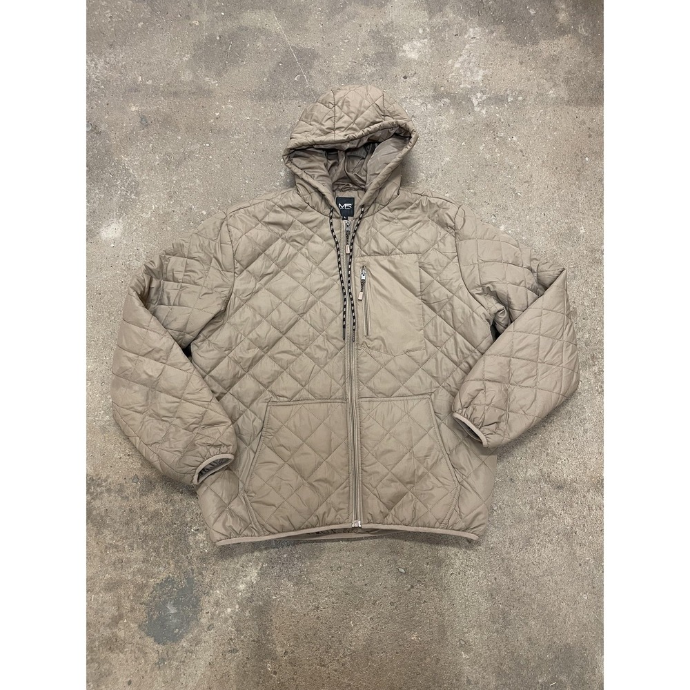 Mack Russo Jacket Mens Large Tan Khaki Quilted Hooded Full Zip Insulated Puffer‎